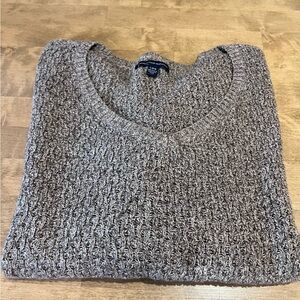 American Eagle Outfitters Taupe/Cream Variegated Knit V- Neck Sweater Sz L/G/G